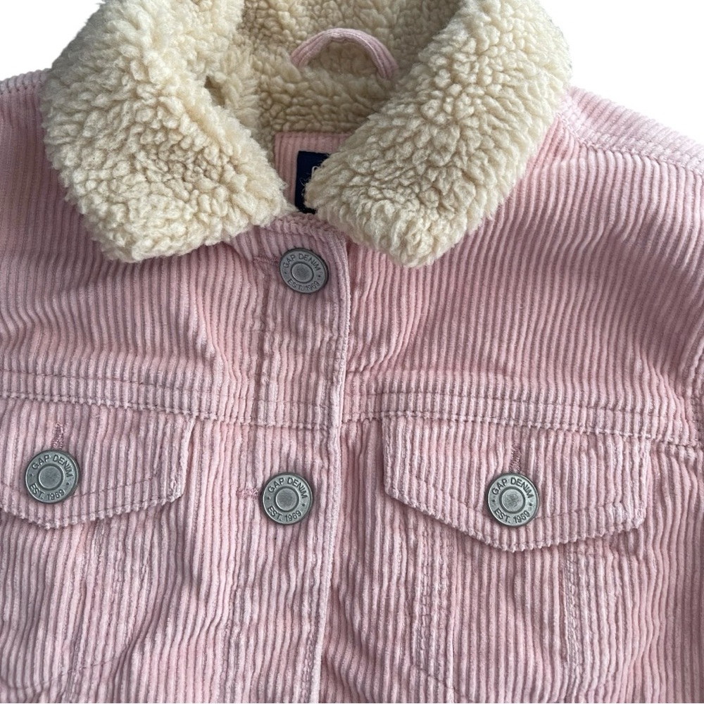 GAP Girls' Pink Corduroy Jacket with Cream Faux-Sherpa Collar - Picture 9 of 12